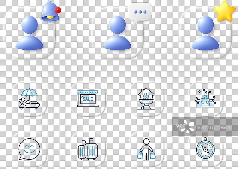 行李促销和微笑聊天网页图标图片素材