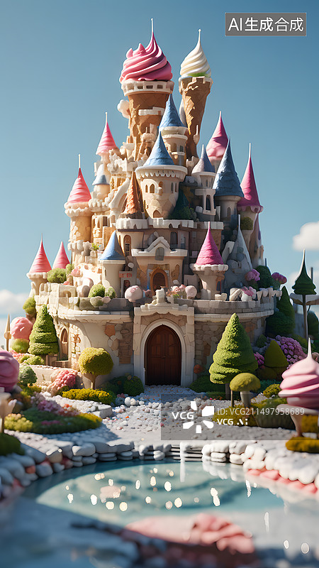 【AI数字艺术】各种各样的冰淇淋组成的山脉和城堡图片素材