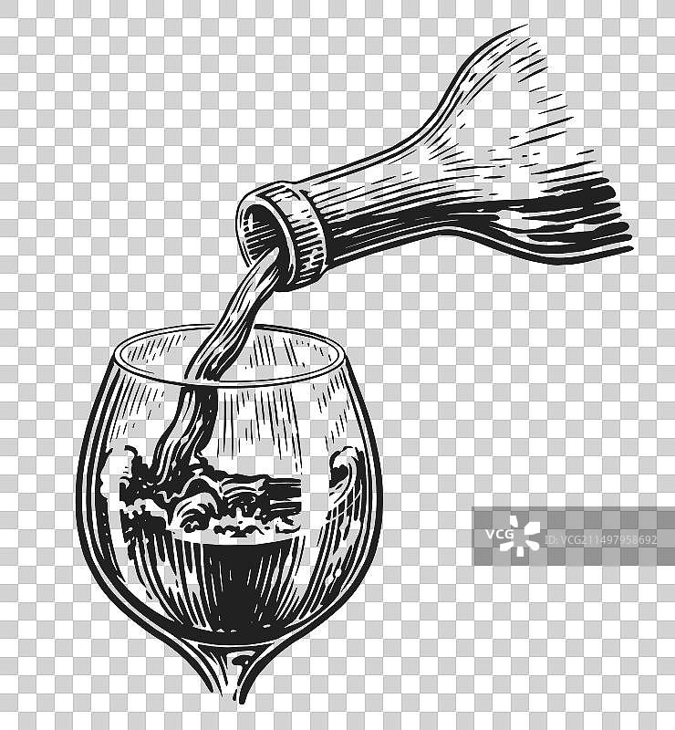 酒瓶向玻璃杯中倒酒图片素材