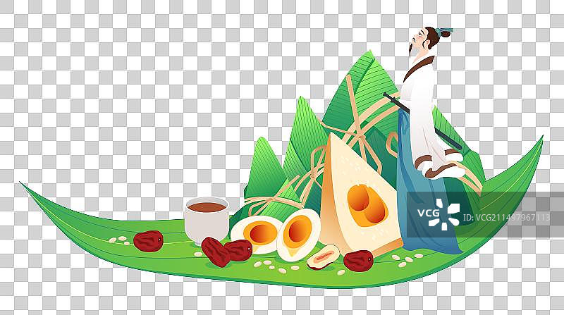 端午节粽子屈原粽叶元素图片素材