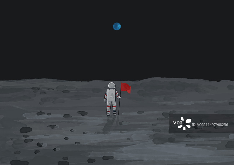 中国航空航天宇宙外太空月亮月球漫步宇航员眺望地球星球科技科幻发达发展实力想象力环境插画图片素材