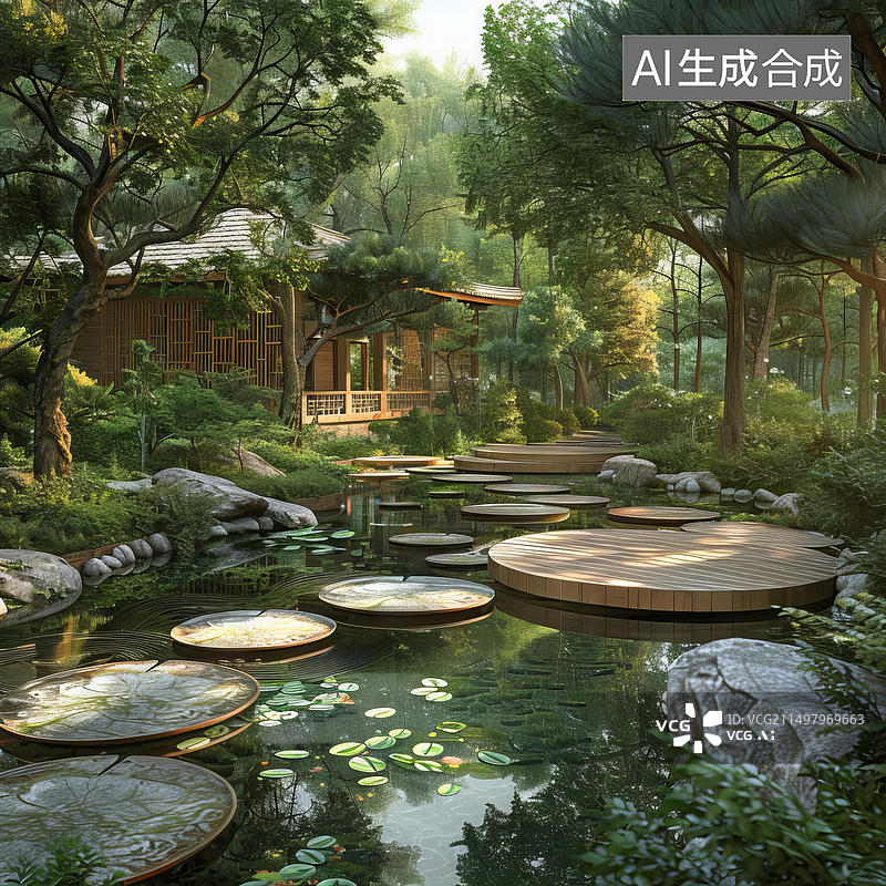 【AI数字艺术】日式庭院图片素材