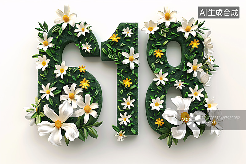 【AI数字艺术】电商购物节618大促销3D鲜花字体设计图片素材