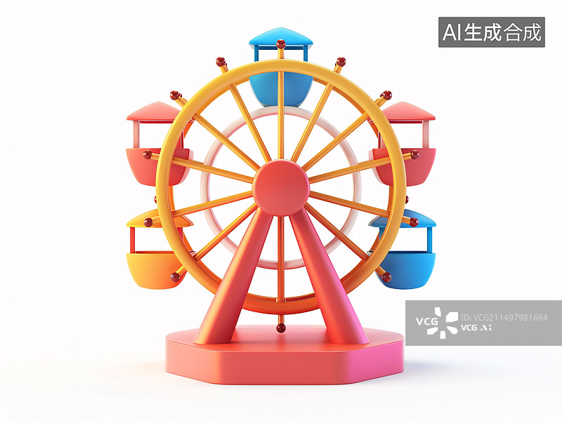 【AI数字艺术】六一儿童节亲子乐园儿童摩天轮童年3D插画图片素材
