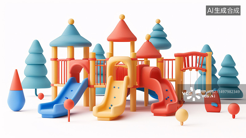 【AI数字艺术】六一儿童节亲子乐园儿童游乐场童年3D插画图片素材