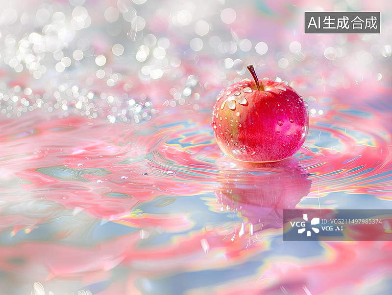 【AI数字艺术】红色的苹果在水面上图片素材