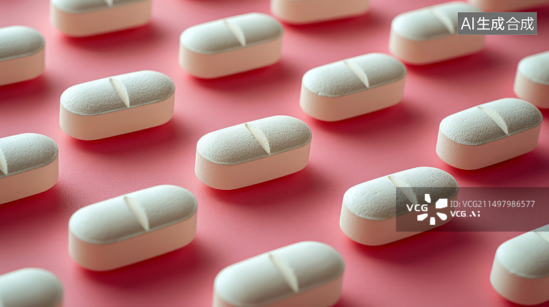【AI数字艺术】粉色背景里整齐排列的药片图片素材