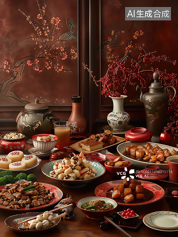 【AI数字艺术】中式传统美食节日春节新年庆祝图片素材