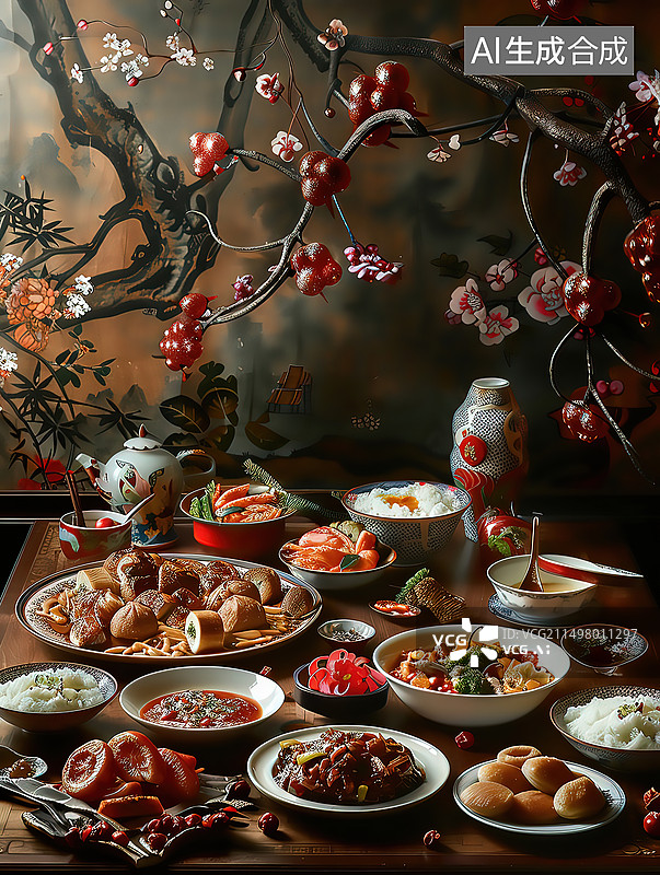 【AI数字艺术】中式传统美食节日春节新年庆祝图片素材