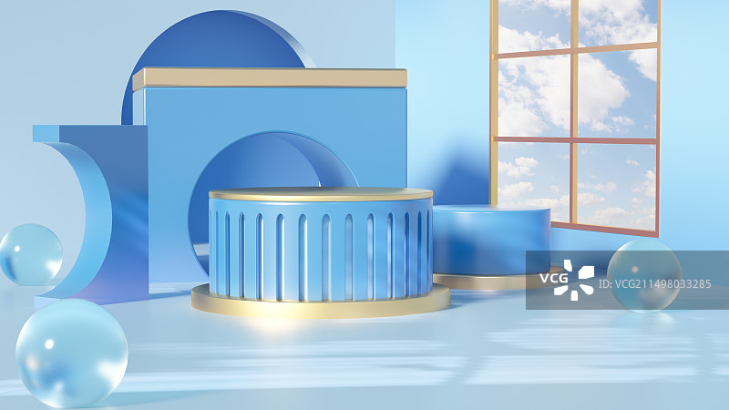 3D渲染简约立方体电商展台图片素材