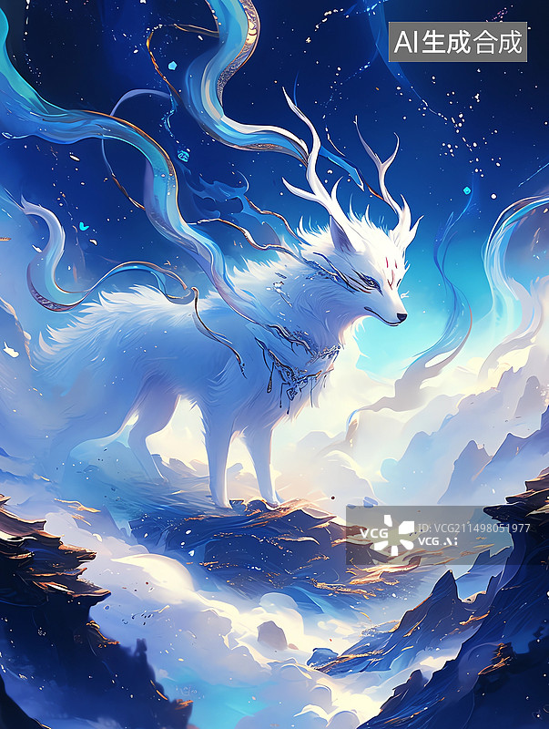 【AI数字艺术】山海经岩彩风神兽白泽图片素材
