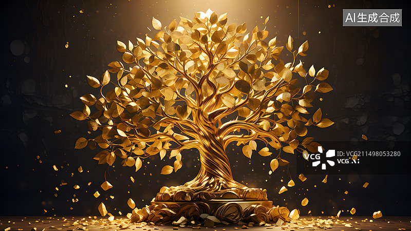 【AI数字艺术】长满金子的发财树图片素材