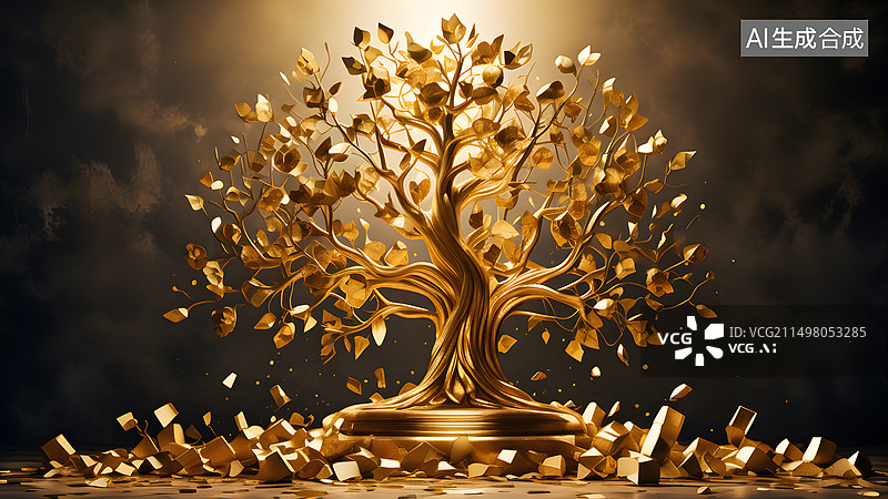 【AI数字艺术】长满金子的发财树图片素材