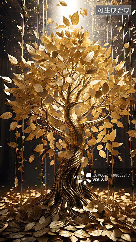 【AI数字艺术】长满金子的发财树图片素材