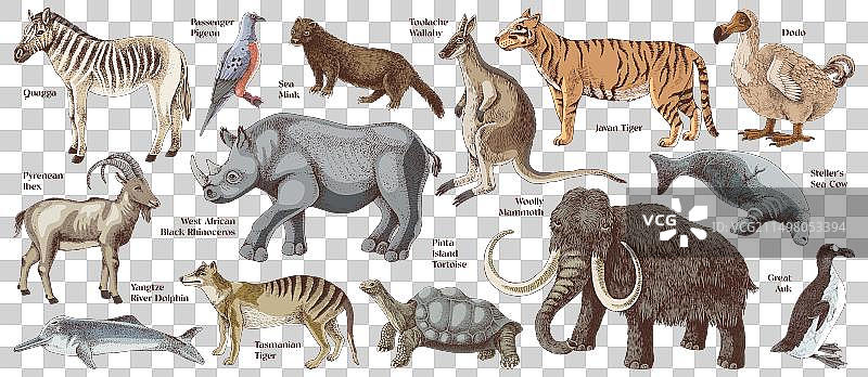 手绘已灭绝动物素材图片素材