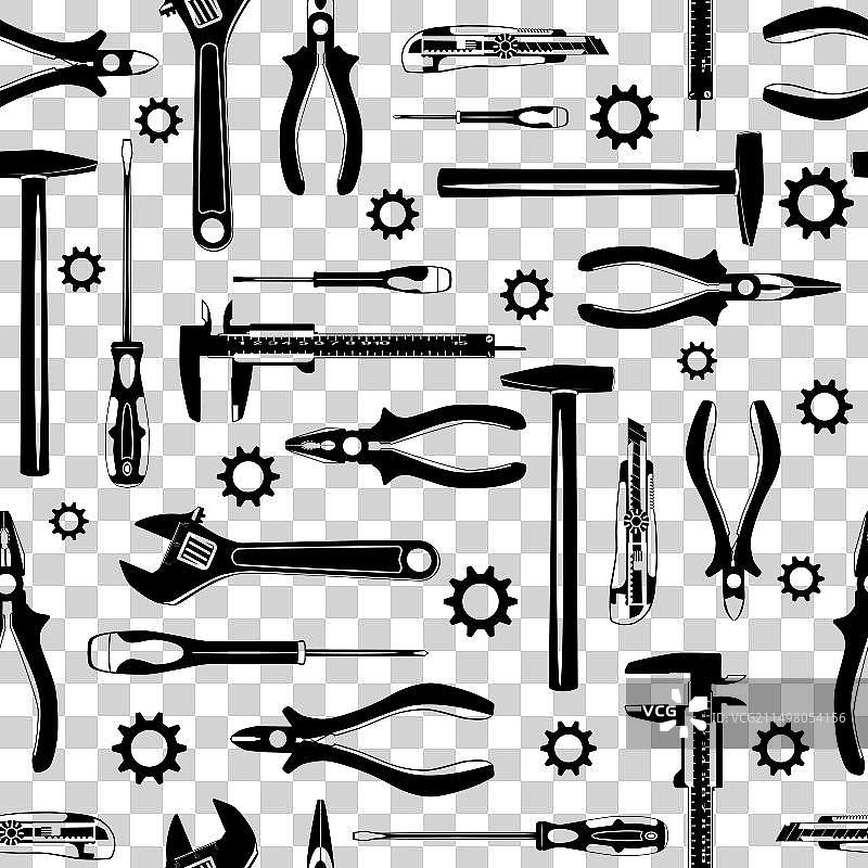 黑色工作手动工具轮廓无缝图案图片素材