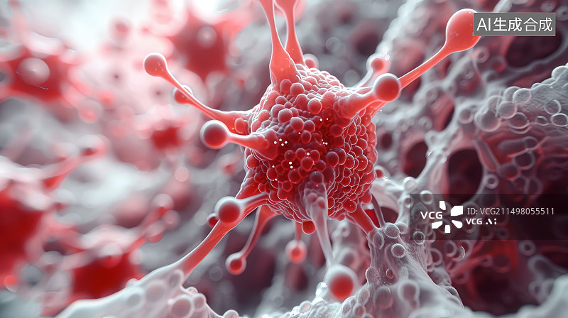 【AI数字艺术】3D渲染肿瘤癌细胞分裂增值，生物医药科技背景图图片素材