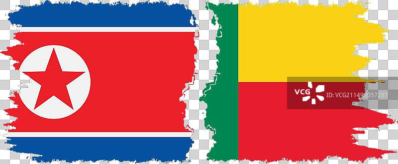 贝宁与朝鲜的复古旗帜连接设计图片素材