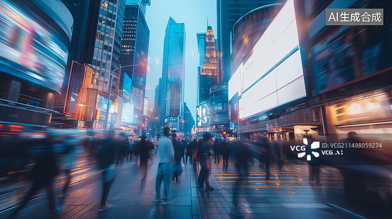 【AI数字艺术】热闹的商业街和购物的人流图片素材