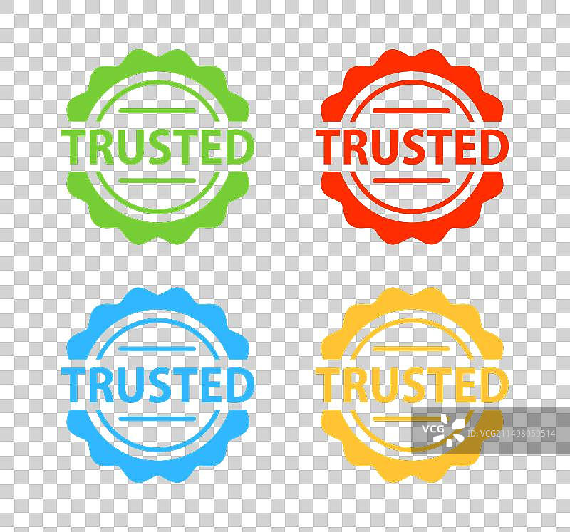 白色背景上的绿色和黑色信任标签图片素材