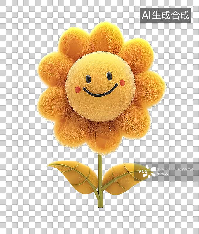 【AI数字艺术】毛毡立体微笑表情花朵图片素材