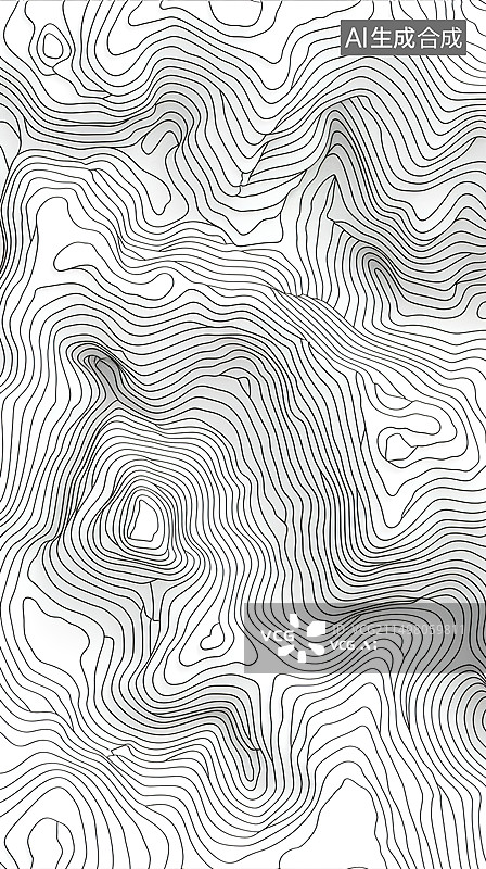 【AI数字艺术】等高线地形图黑白背景图片素材