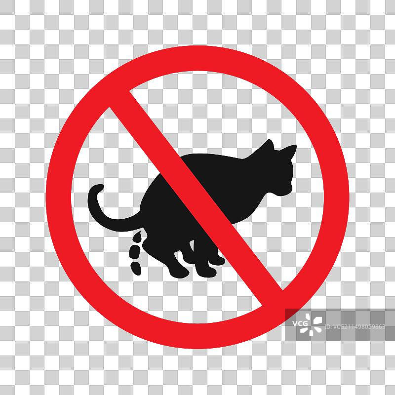禁止猫咪排便标志及剪影图片素材