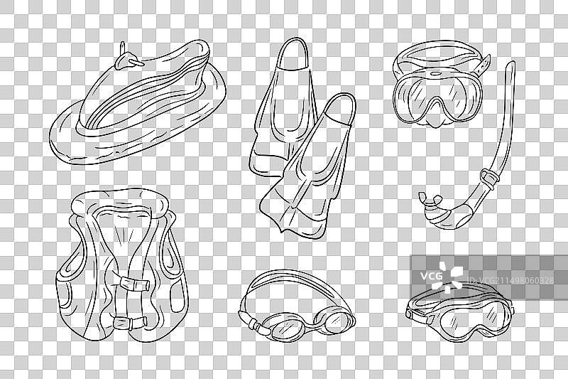 涂鸦风格的潜水元素套装图片素材