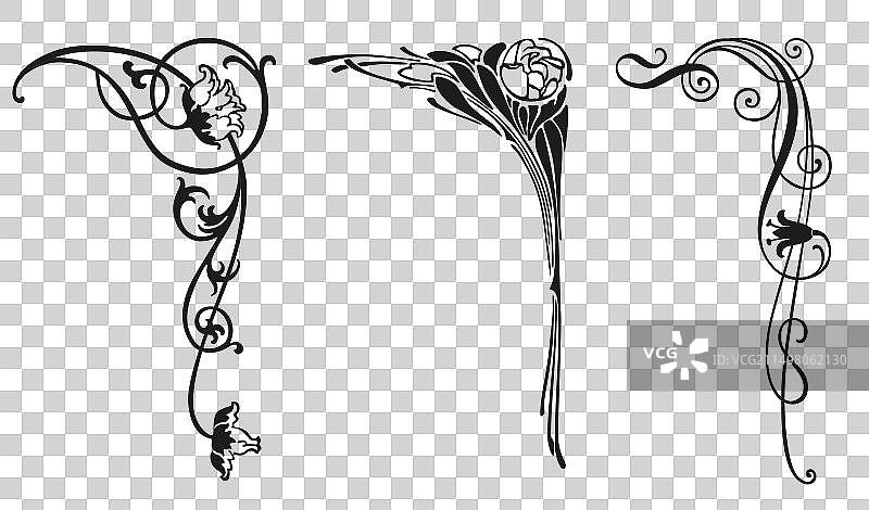 复古菊花玫瑰花卉边角图片素材