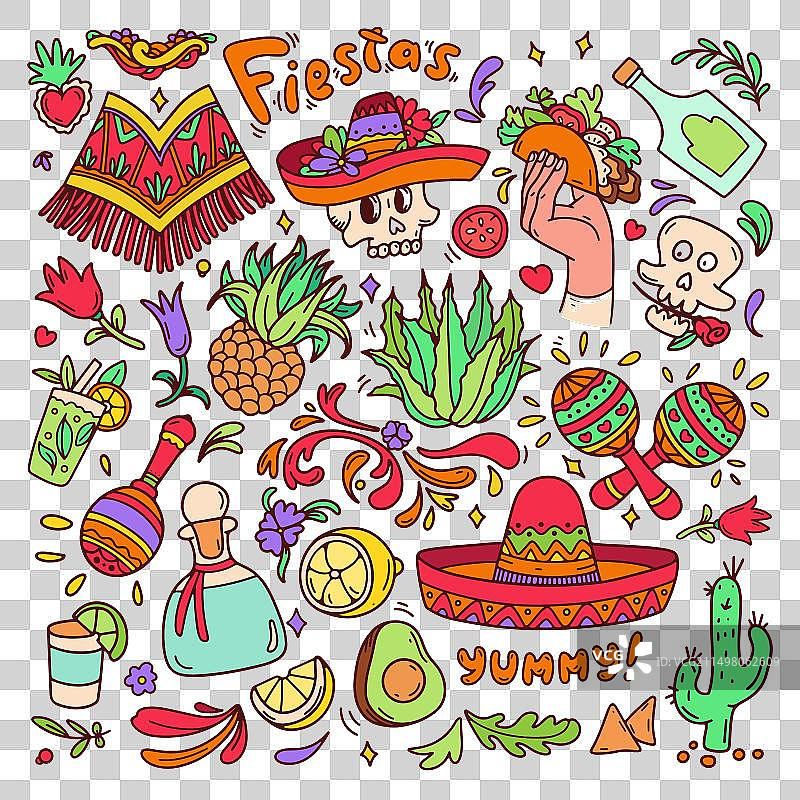 五月五日节涂鸦墨西哥食物彩色图案图片素材