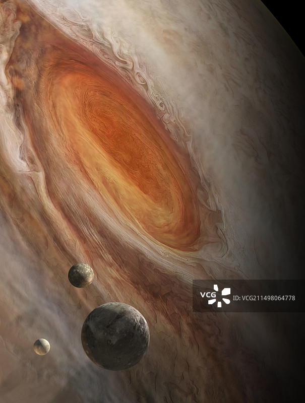 木星表面和三颗卫星插图图片素材