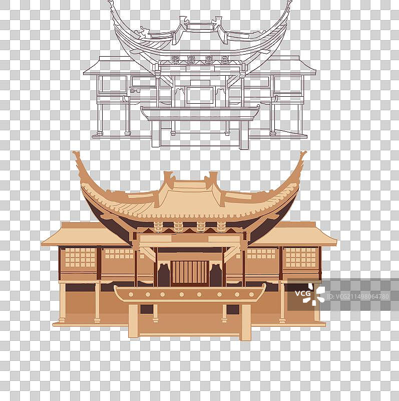 木结构古建筑插画免扣图片素材