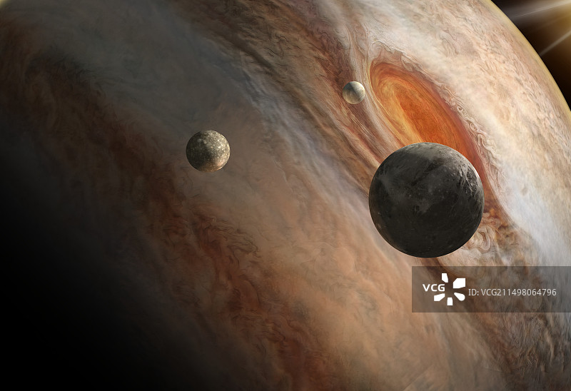 木星表面和三颗卫星插图图片素材