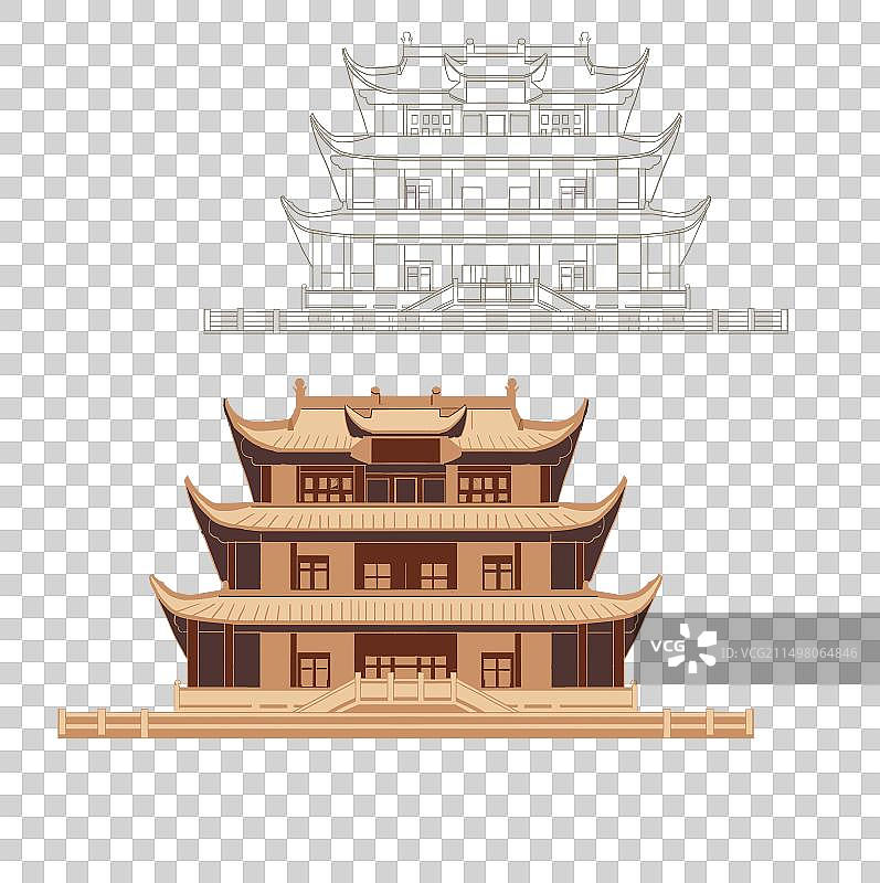 木结构古建筑插画免扣图片素材