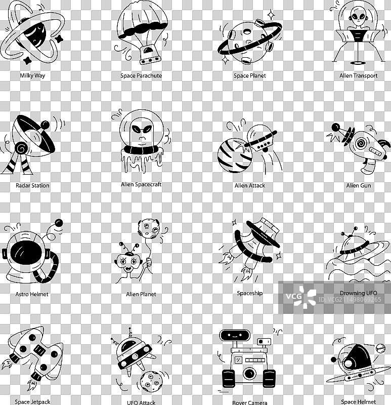太空探索与不明飞行物涂鸦图标图片素材
