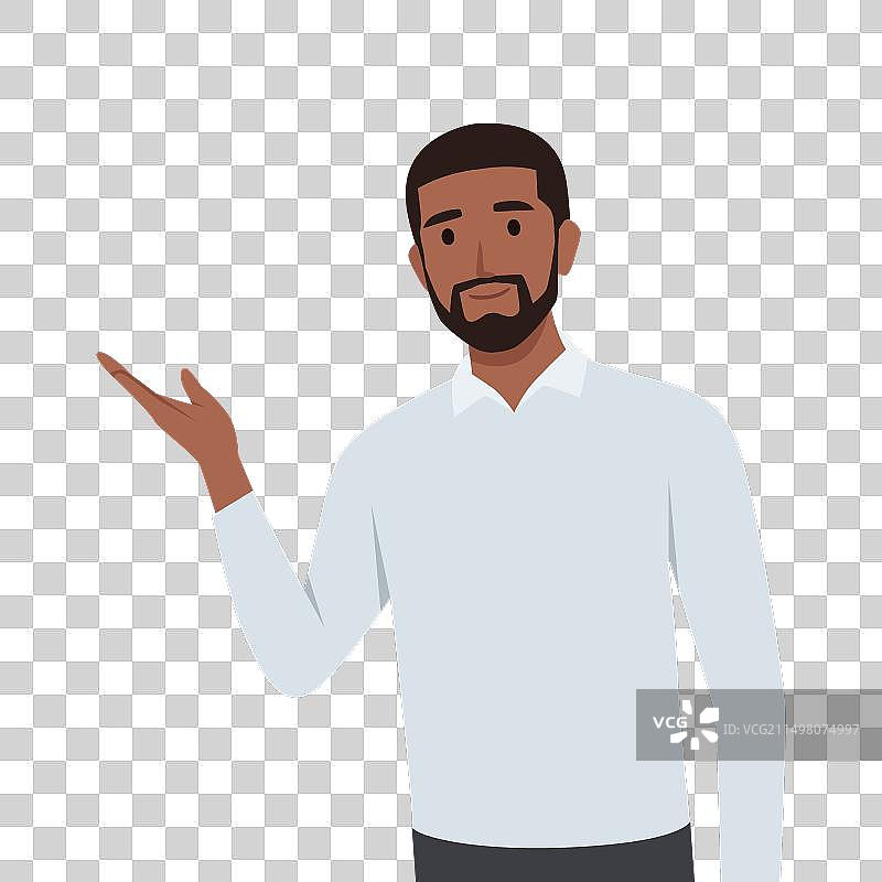 青年男子指向远方并展示图片素材