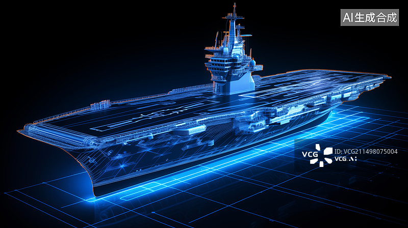 【AI数字艺术】X光射线感一艘航母全息效果素材图片素材