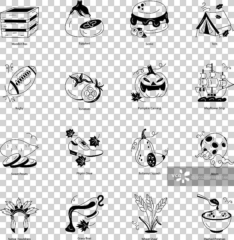 感恩节活动涂鸦图标包图片素材