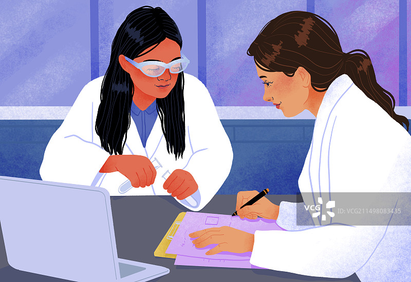 在实验室工作的学生插画图片素材