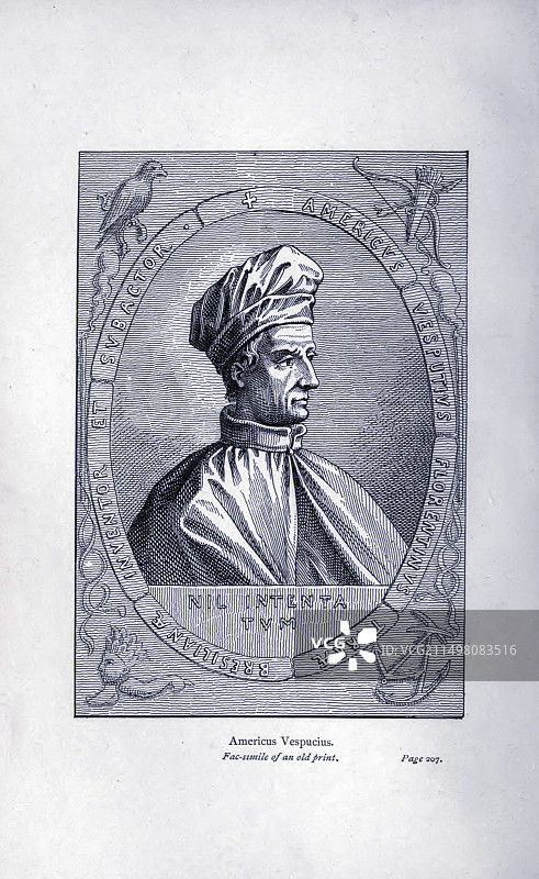 亚美利哥·韦斯普奇，19世纪插图图片素材