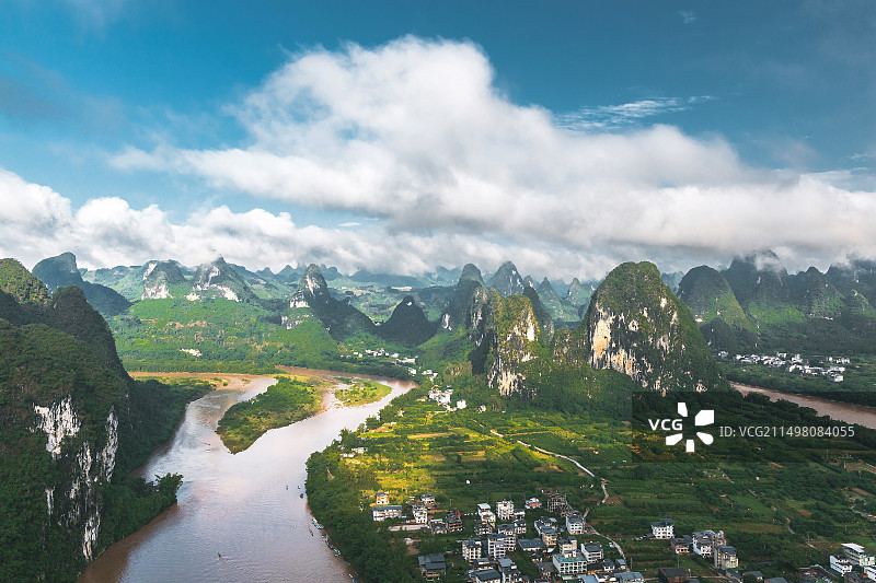 中国广西桂林阳朔兴坪漓江老寨山桂林山水甲天下漓江山水甲桂林图片素材