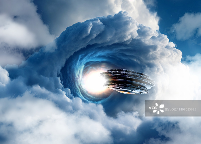 不明飞行物从虫洞中出现，插图图片素材