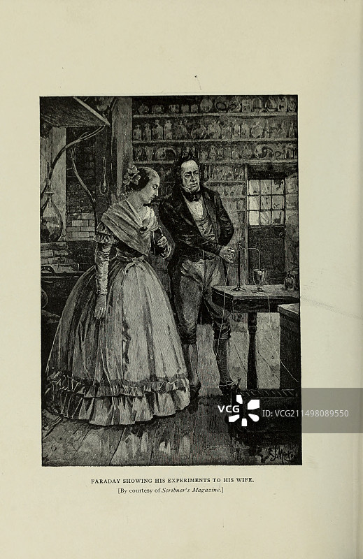 法拉第向妻子展示他的实验，插图图片素材