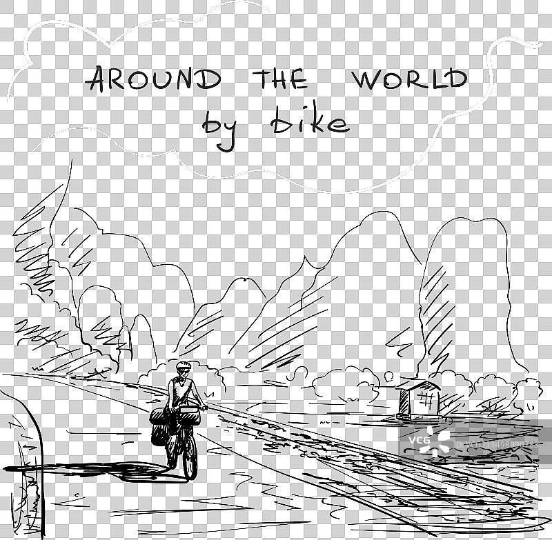 长途女骑行者旅行速写图片素材