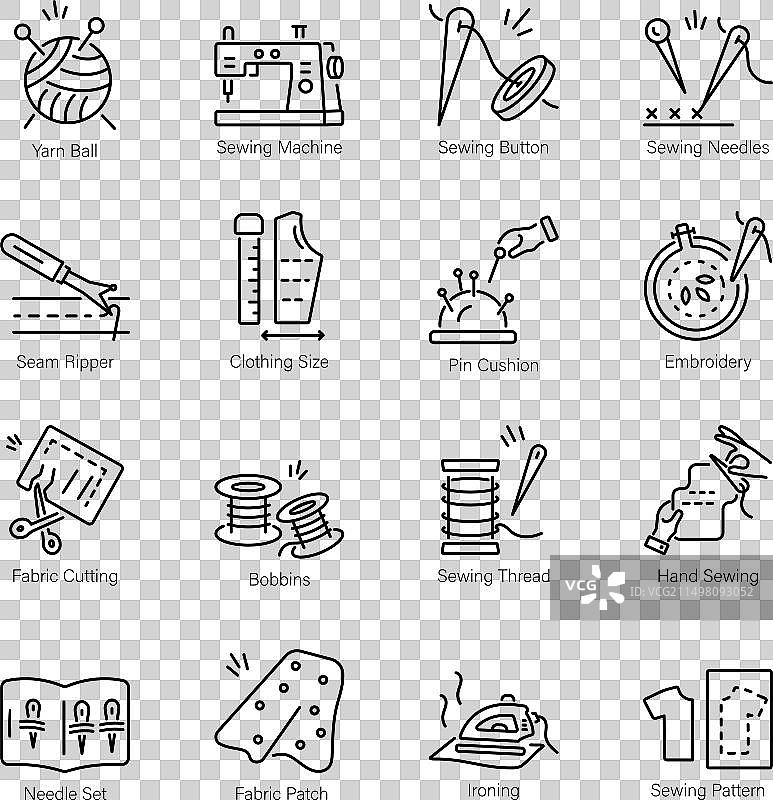 现代缝纫线性图标合集图片素材