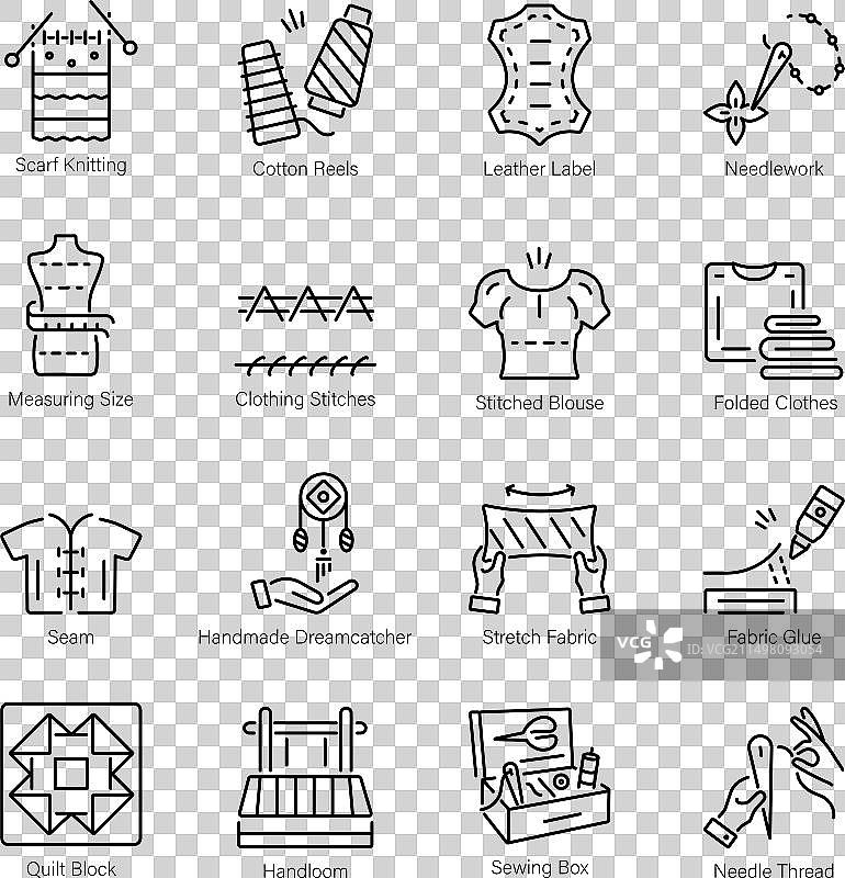 缝纫工具线性图标包图片素材