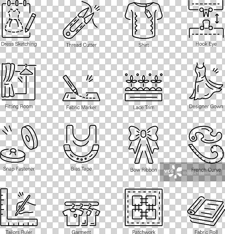 缝纫用品线性图标组合图片素材