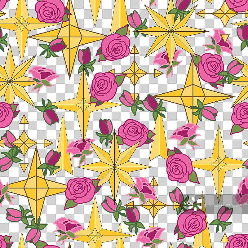 海军蓝底上的粉色玫瑰和黄色罗盘玫瑰图片素材