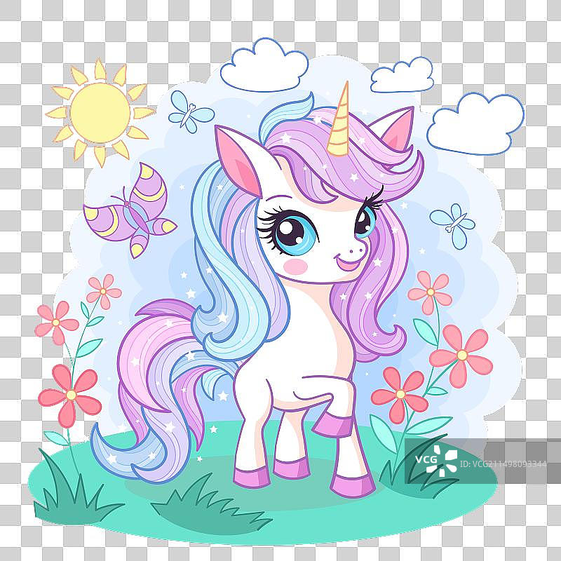 在空地上行走的可爱卡通独角兽图片素材