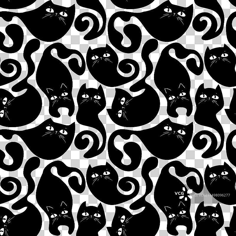 可爱的黑色猫咪无缝图案图片素材